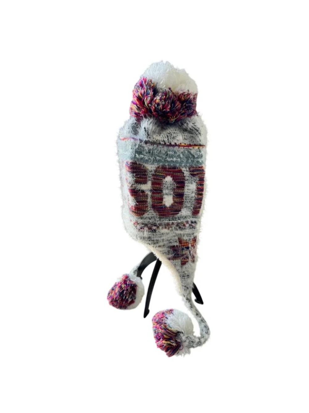 Knit Winter Hat With Poms & Multicolor Minnesota Design